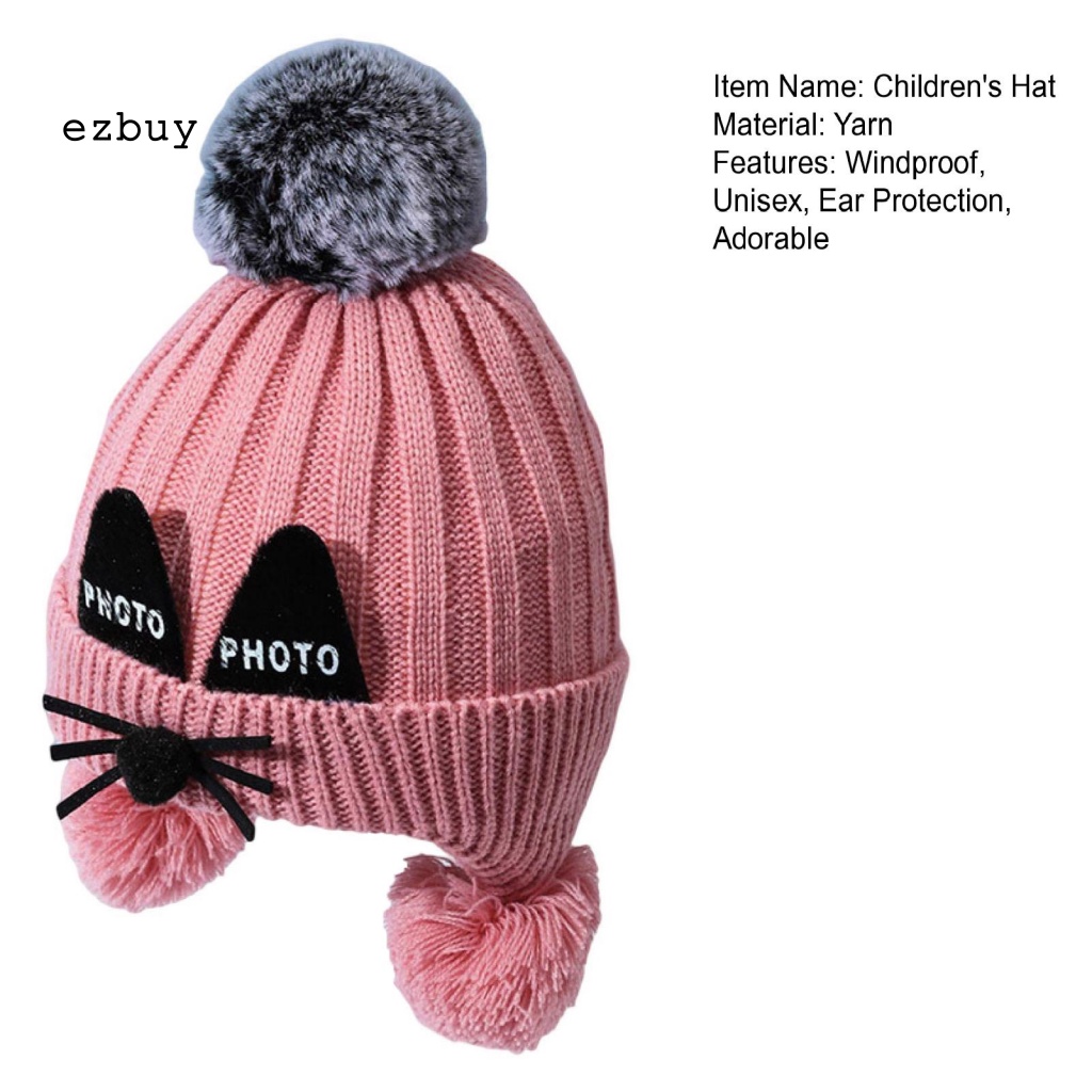 [EY] Mũ Dệt Kim Co Giãn Đính Quả Bông Trang Trí Bảo Vệ Tai Đáng Yêu Hợp Thời Trang Cho Bé Đi Ra Ngoài