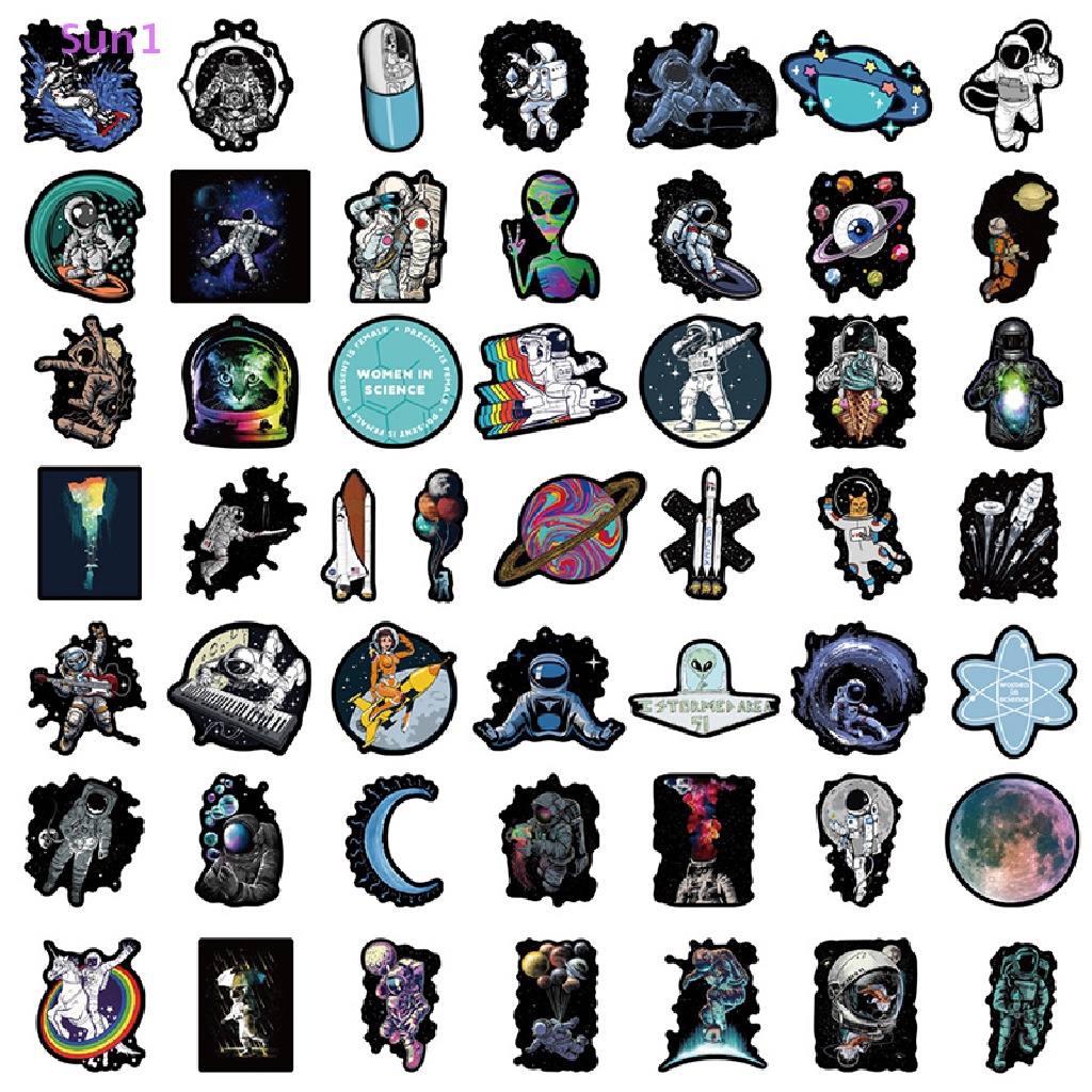 Set 50 Miếng Dán Hình Phi Hành Gia Graffiti Sun1 &gt; Dùng Trang Trí Vali / Xe Hơi / Notebook