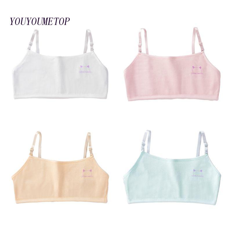 Youyo Áo Ngực Cotton Hai Lớp In Hình Mèo Hoạt Hình Màu Kẹo Ngọt Ngào Cho Tuổi Teen / Bé Gái Tuổi Teen A