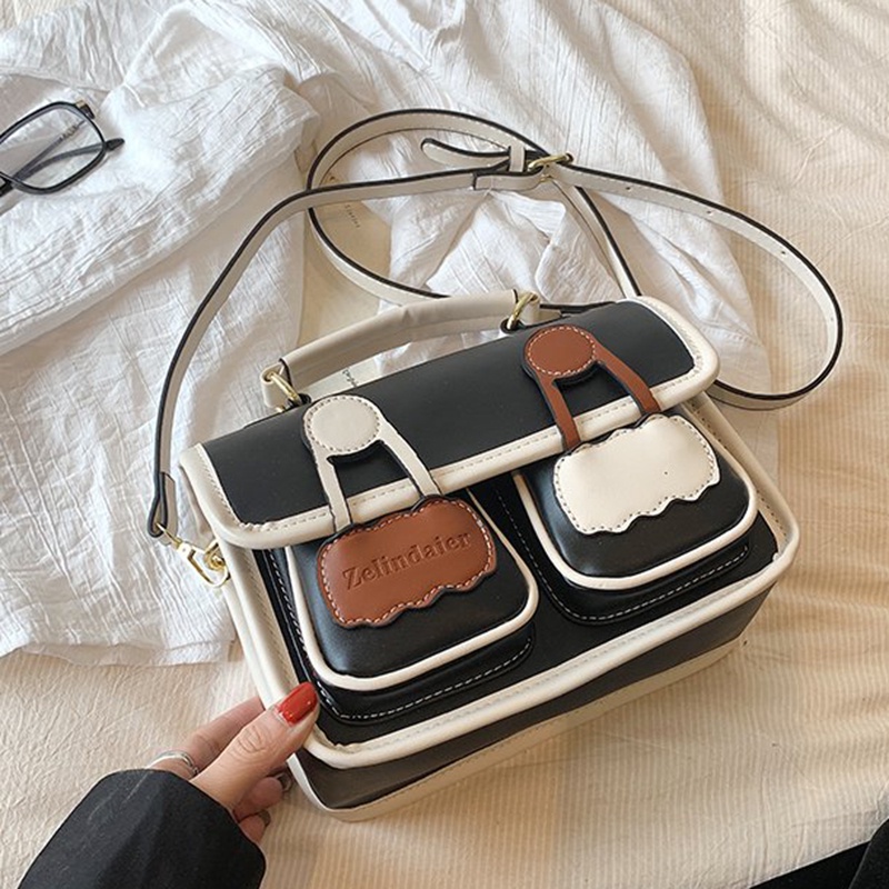 Ielgy Túi Đeo Vai Hình Vuông Có Khóa Nam Châm Màu Tương Phản Phong Cách retro Thời Trang Nhỏ Gọn Đơn Giản Cho Nữ