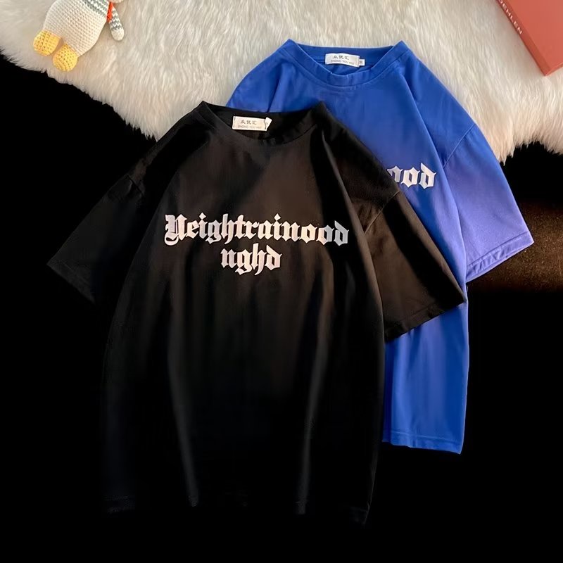 Áo Thun Ngắn Tay Cổ Tròn Dáng Rộng Phong Cách Đường Phố Cá Tính Cho Nam Nữ