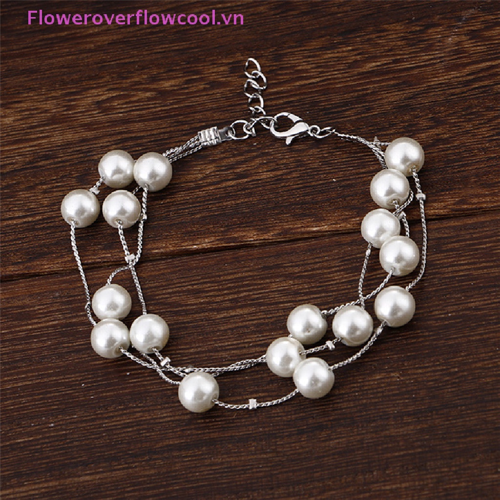 Bộ Trang Sức Gồm Vòng cổ / Vòng Tay / Bông Tai Nhiều Lớp Đính Ngọc Trai Thời Trang Cho Nữ
