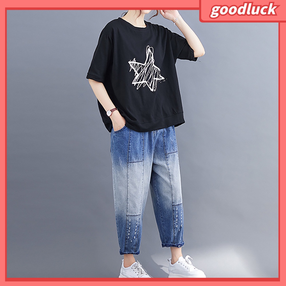 Áo Thun Cotton Tay Ngắn Cổ Tròn In Hình Ngôi Sao Thời Trang Mùa Hè Cho Nữ