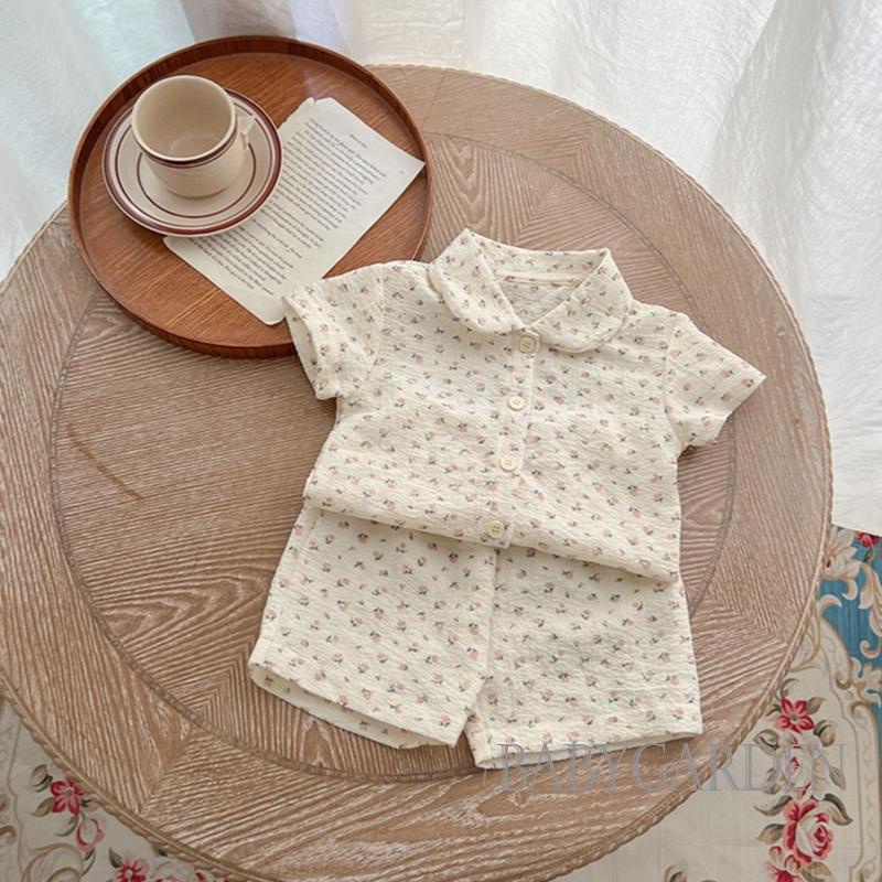 Set Áo Sơ Mi Ngắn Tay Cổ Bẻ + Quần Short Họa Tiết Hoa Thời Trang Mùa Hè Cho Bé 0-3 Tuổi