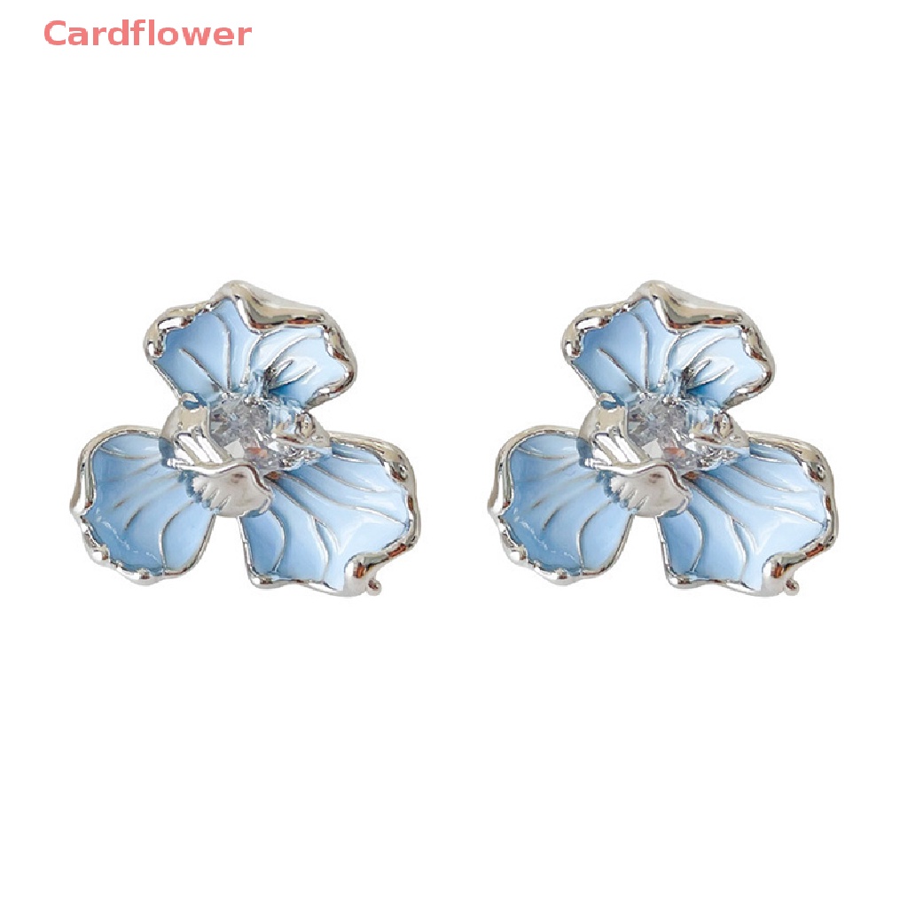 Bông Tai Hình Hoa Đính Pha Lê Màu Xanh Dương Phong Cách Hàn Quốc Cổ Điển Thời Trang Cho Nữ