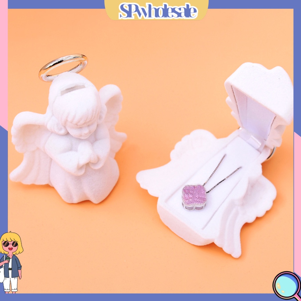 <SPwholesale> Hộp Đựng Trang Sức Hình Thiên Thần Màu Trắng Nhỏ Gọn Mịn Mượt Chống Bụi Dễ Mang Theo Cho Nữ