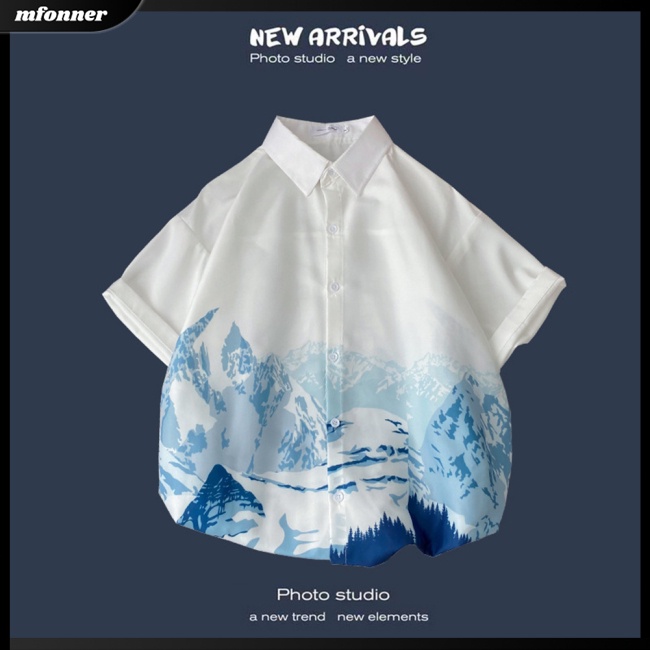 Áo Thun Nam Tay Ngắn Dáng Rộng In Hình Phong Cảnh Thời Trang Mùa Hè