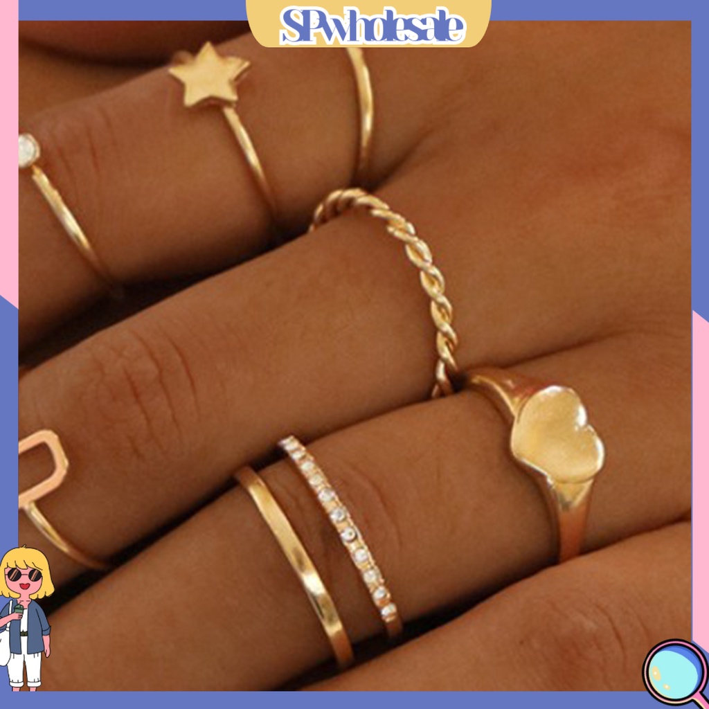 <SPwholesale> Set 8 Nhẫn Đeo Tay Kim Loại Đính Đá Thời Trang Cho Nữ