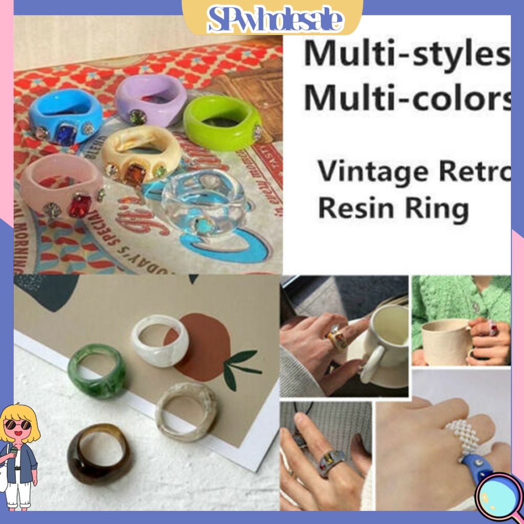 <SPwholesale> Nhẫn Acrylic Đính Đá Thời Trang Dự Tiệc Cho Nữ