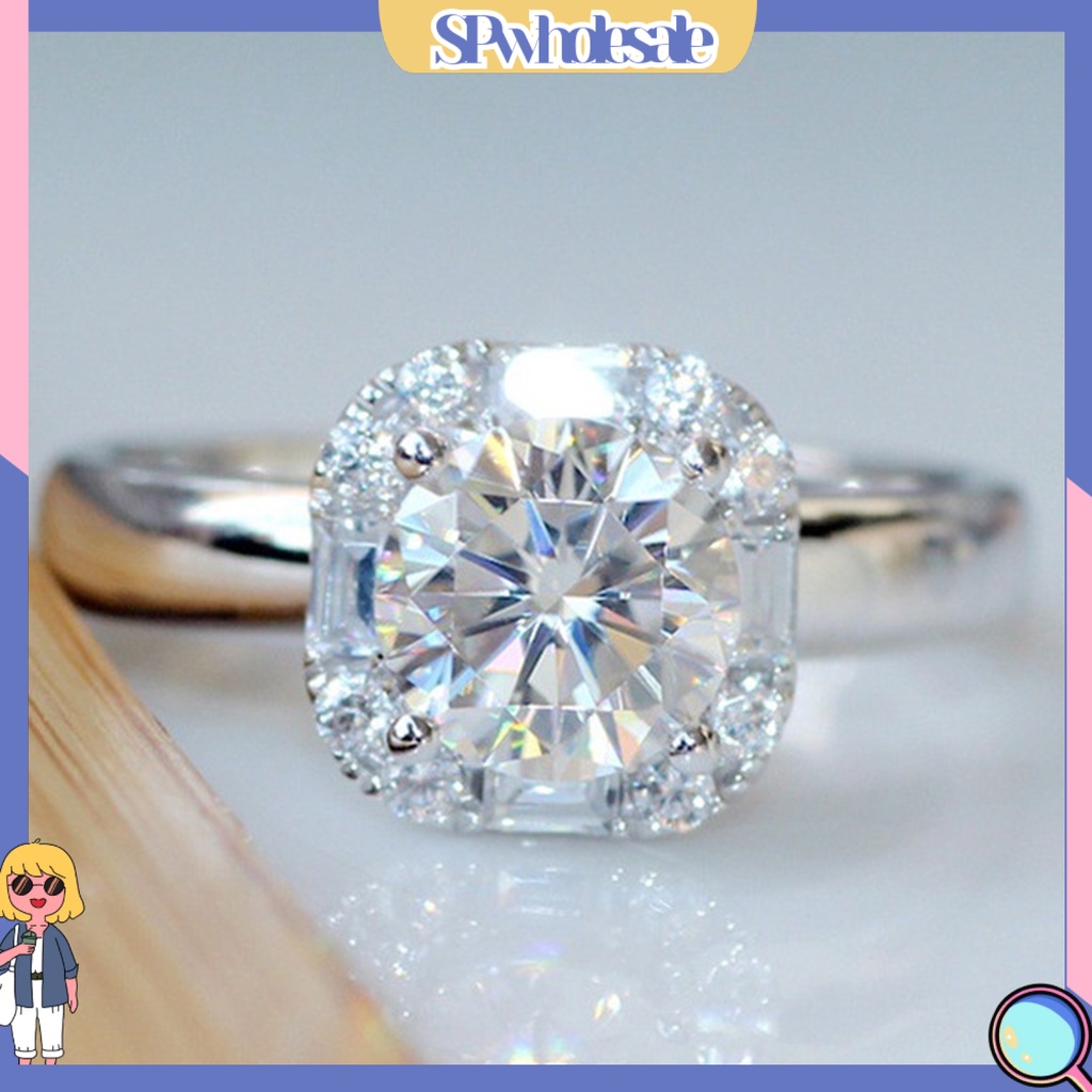 <SPwholesale> Nhẫn Đính Hôn Đính Đá Tròn Mạ Điện Sáng Bóng Trang Trí Đám Cưới Dành Cho Nữ