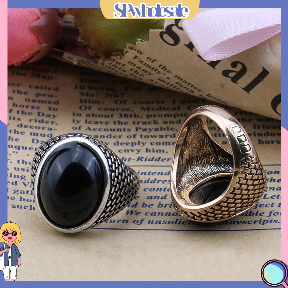 <SPwholesale> Nhẫn Đính Đá Nhân Tạo Hình Oval Phong Cách Gothic Punk Dành Cho Nam