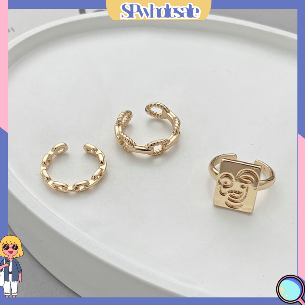 <SPwholesale> Bộ 3 Nhẫn Hình Mặt Cười Có Thể Điều Chỉnh Kích Cỡ