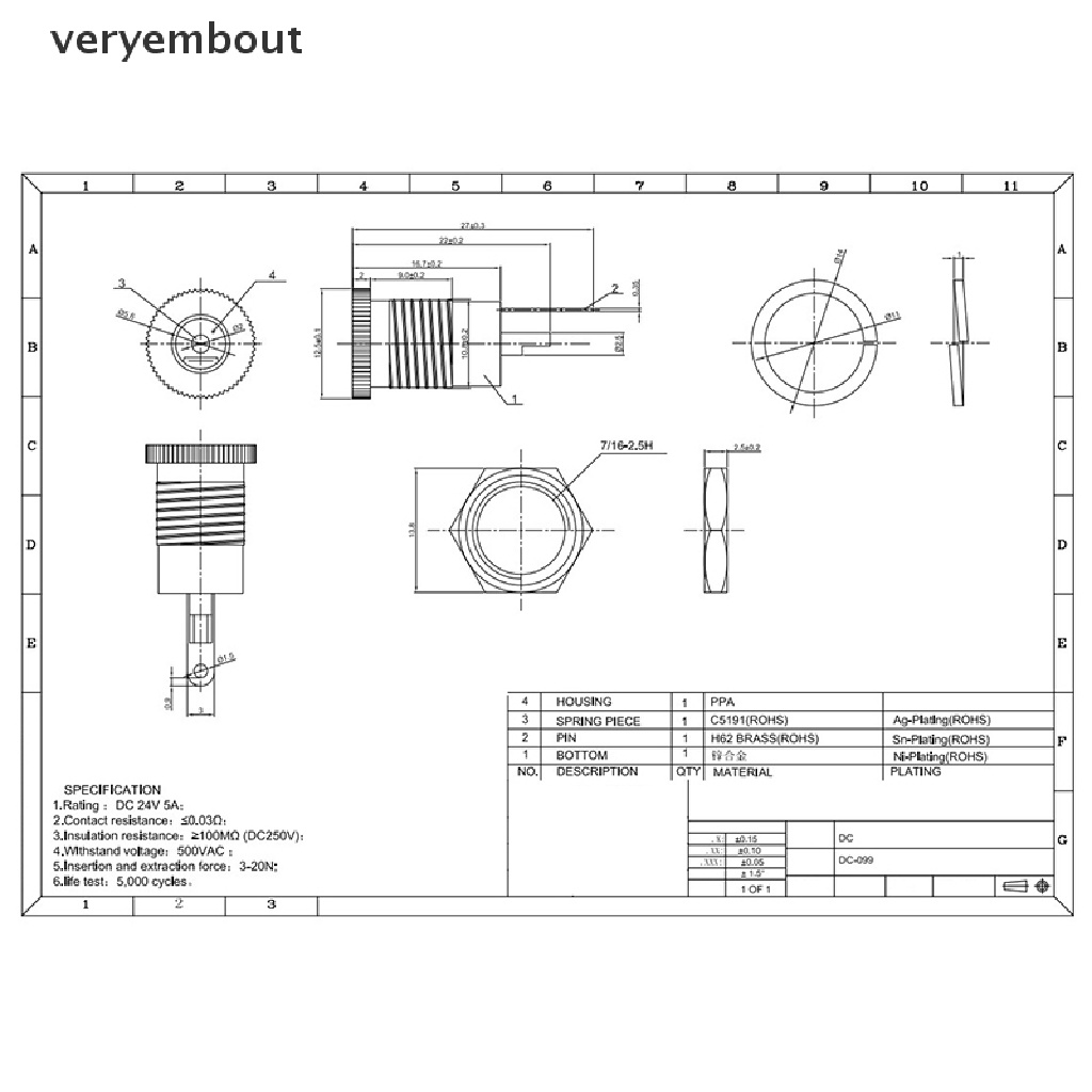Ổ Cắm Điện ut 1PC DC Với Ren Tất Cả Đế Kim Loại