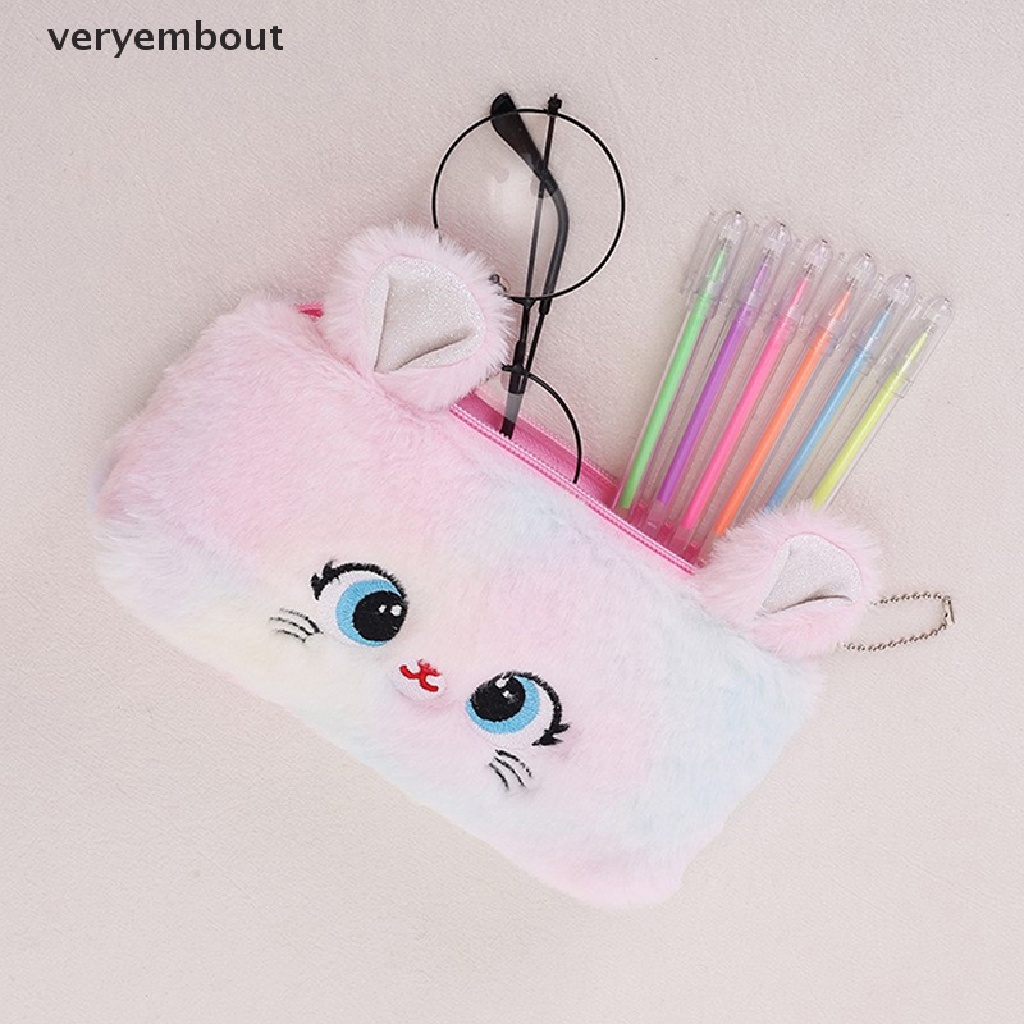 Túi Đựng Bút Lông Xù Hình Mèo Hoạt Hình Đáng Yêu Có Khóa Kéo