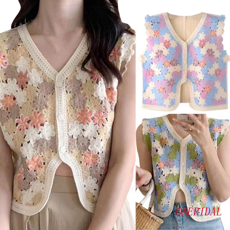 Áo Croptop Dệt Kim Sát Nách Cài Nút In Họa Tiết Hoa Xinh Xắn Thời Trang Cho Nữ