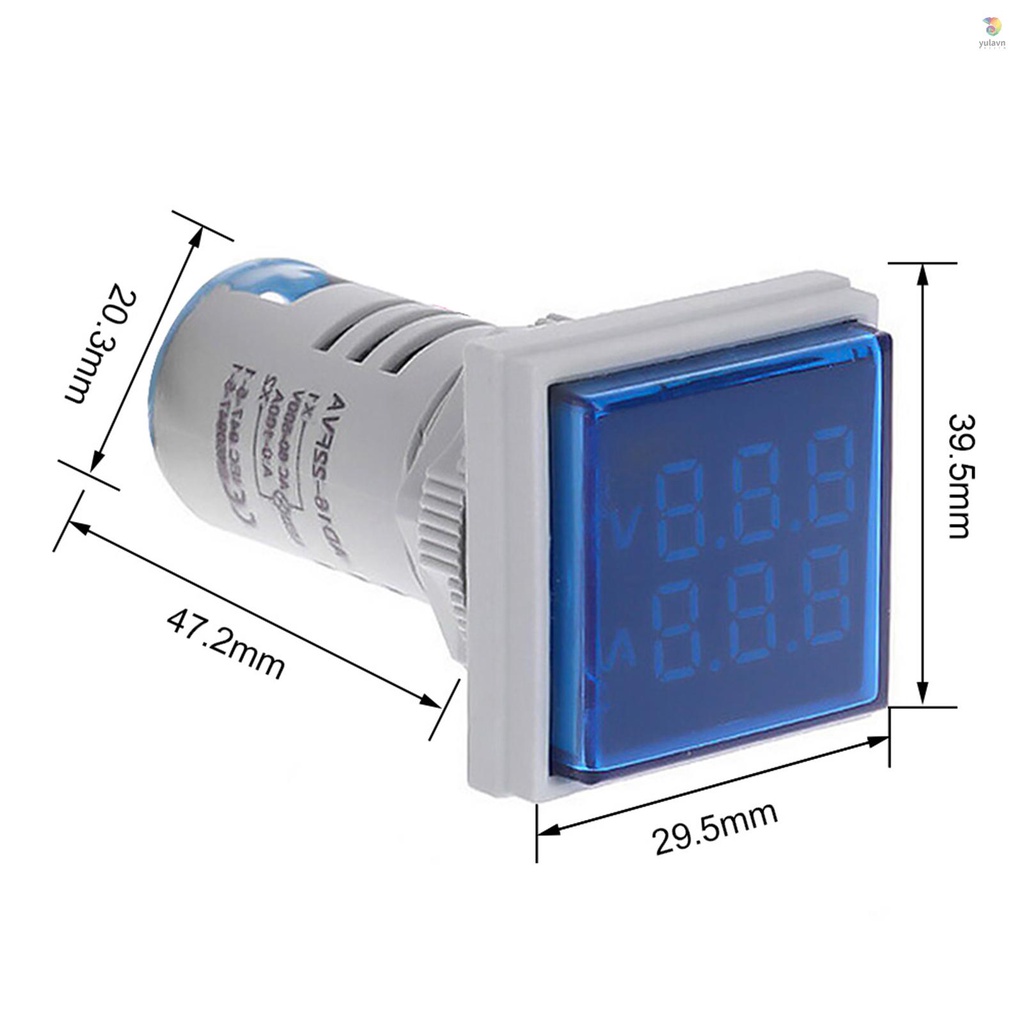 Đồng Hồ Đo Vôn Kế Điện Tử Mini Hình Vuông AC 60-500V 0-100A