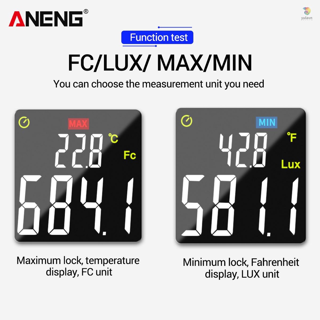 ANENG Máy Đo Độ Ẩm Kỹ Thuật Số Lux 0-20,0000 Lux Màn Hình LCD Cầm Tay Độ Chính Xác Cao