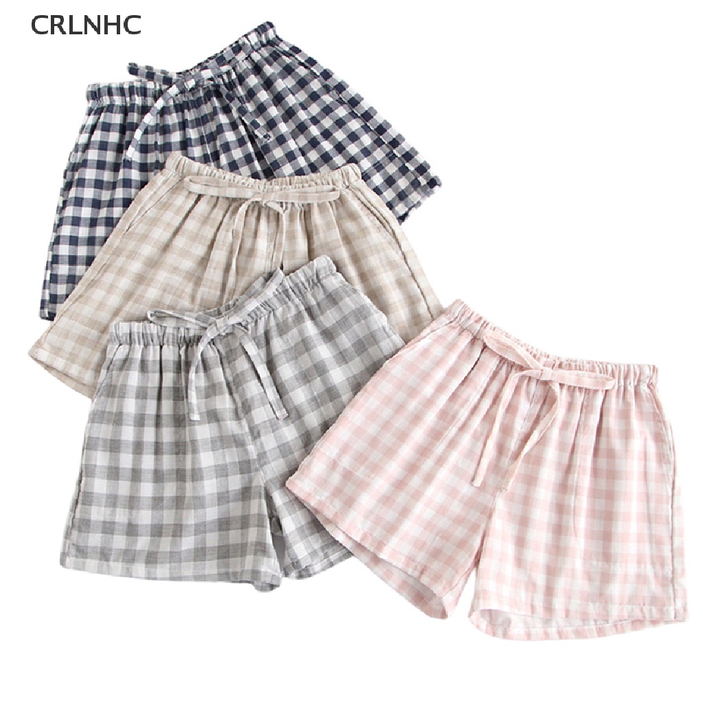 Quần short ngủ CRLNHC 96% cotton ống rộng họa tiết sọc caro thời trang mùa hè 2023
