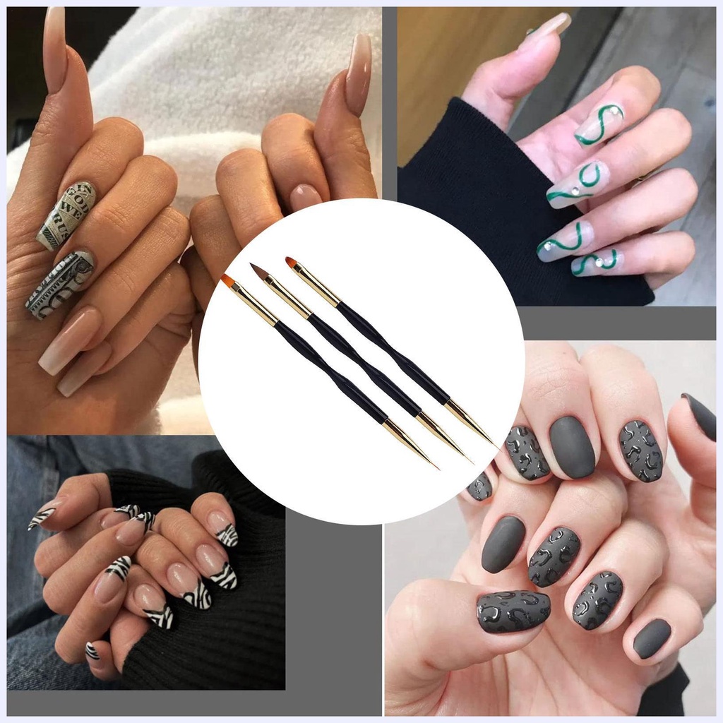 Bàn Chải Sơn Móng Tay Acrylic Dual EndArt Brushes Cho Móng Tay 3 Chiếc Phẳng Tranh Vẽ Lớp Lót Dụng Cụ Làm Móng Cho Tự Làm Móng Tay Nghệ Thuật Thiết Kế Tự Làm Tại Nhà