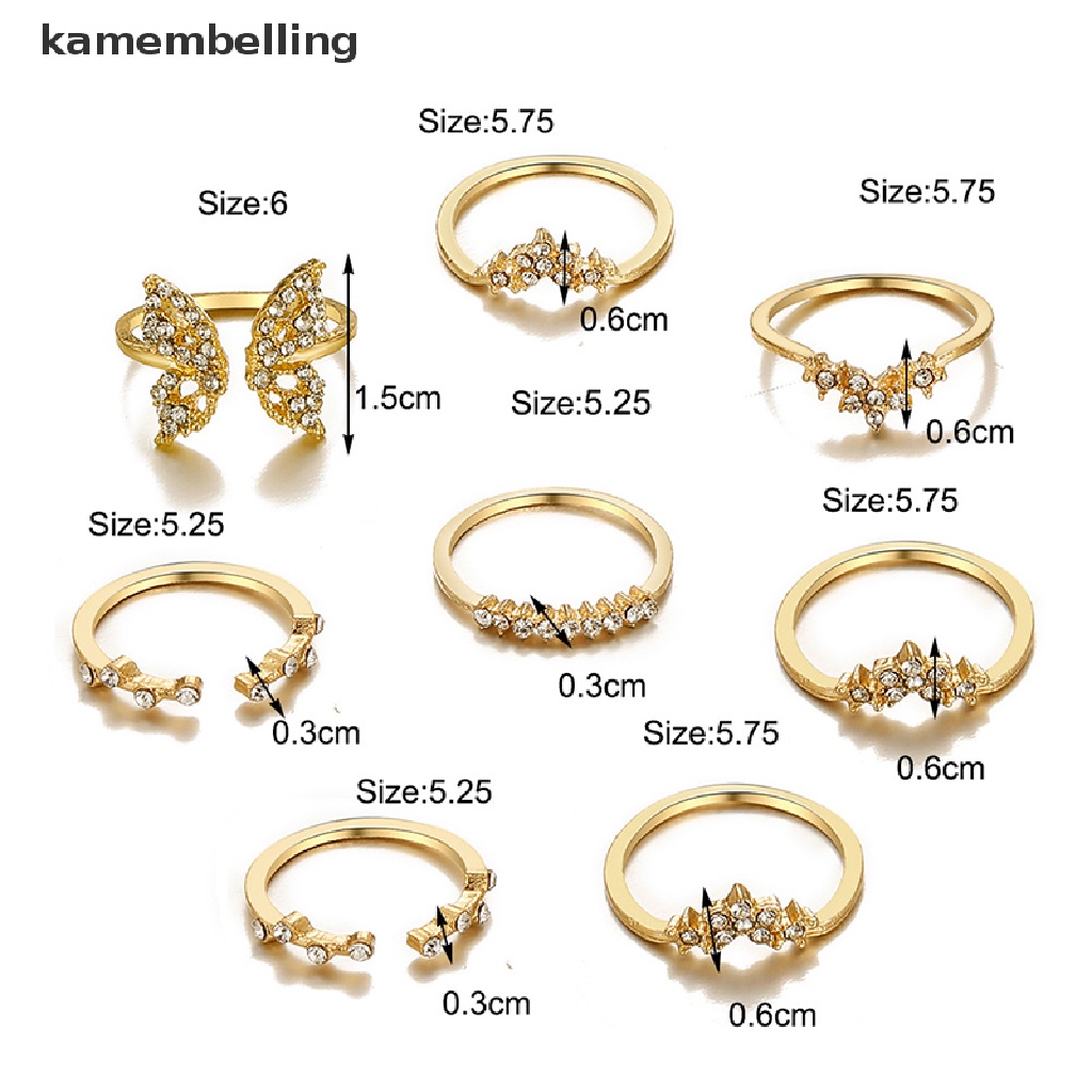 Set 8 Nhẫn Đeo Khớp Ngón Tay Phong Cách Bohemian Màu Sắc Thời Trang Cho Nữ