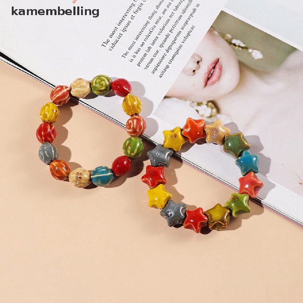 1 Vòng Đeo Tay Hạt Gốm Sứ Tráng Men Nhiều Màu Thời Trang