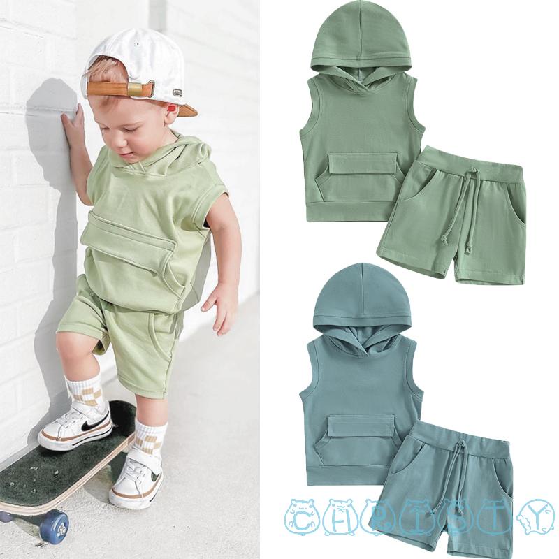 Set Áo Hoodie Không Tay Kèm Quần Ngắn Dây Rút Thời Trang Dự Tiệc Cho Bé Trai Và Gái