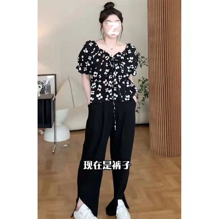 Gujinglei Áo Sơ Mi Tay Phồng Cổ Vuông Cỡ Lớn In Hoa Thời Trang Mùa Hè Cho Nữ