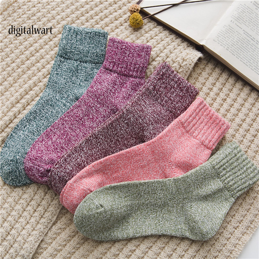 Kỹ Thuật Số| Set 5 Đôi Vớ Len Cổ Trung Màu Sắc Đơn Giản Dành Cho Nữ