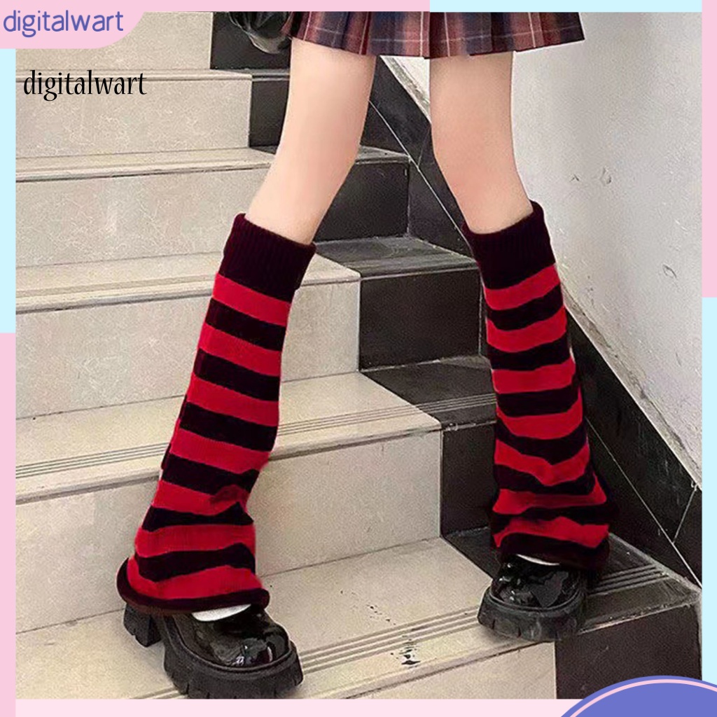 Kỹ Thuật Số| 1 Đôi Vớ Dệt Kim Cao Ngang Bắp Chân Giữ Ấm Màu Sắc Tương Phản Co Giãn Dành Cho Nữ