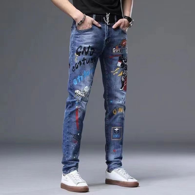 Quần Jeans Thêu Họa Tiết Thời Trang Xu Hướng Hàn Quốc Cho Nam