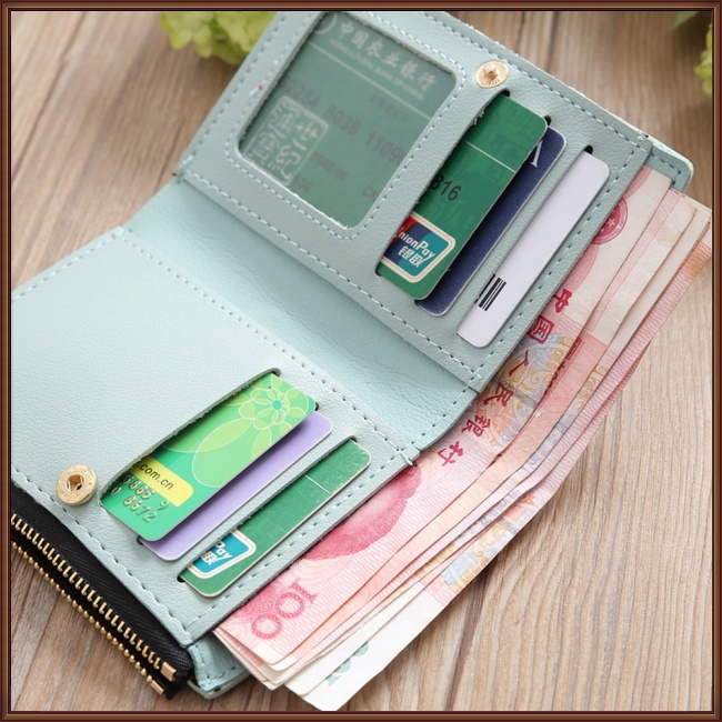 Ví Da Pu Mỏng Có Khóa Kéo Thêu Họa Tiết Xinh Xắn Cho Nữ Giá Đỡ