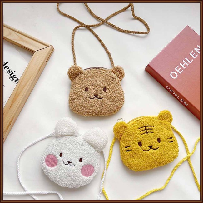 Túi Đeo Chéo Đựng Tiền Xu Hình Động Vật Hoạt Hình Bằng Lông Cừu Có Khóa Kéo Thời Trang Dành Cho Trẻ Em