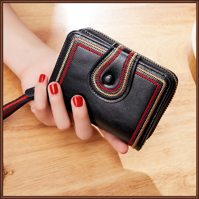 Ví Da Pu Ngắn Đựng Thẻ / Tiền Xu Có Khóa Kéo Thời Trang Cho Nữ Giá Đỡ