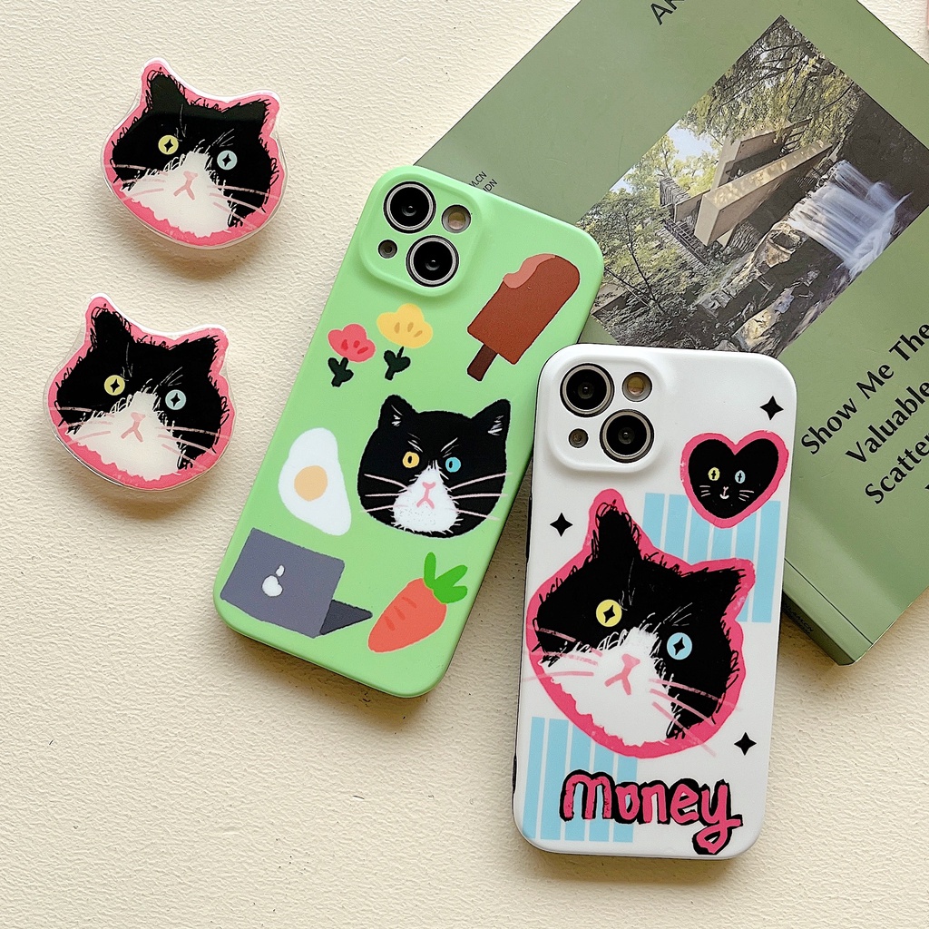 Ốp Điện Thoại TPU Dẻo Họa Tiết Hoạt Hình Chú Mèo Dễ Thương Kèm Giá Đỡ Cho iPhone 14 13 11 12 Pro Max