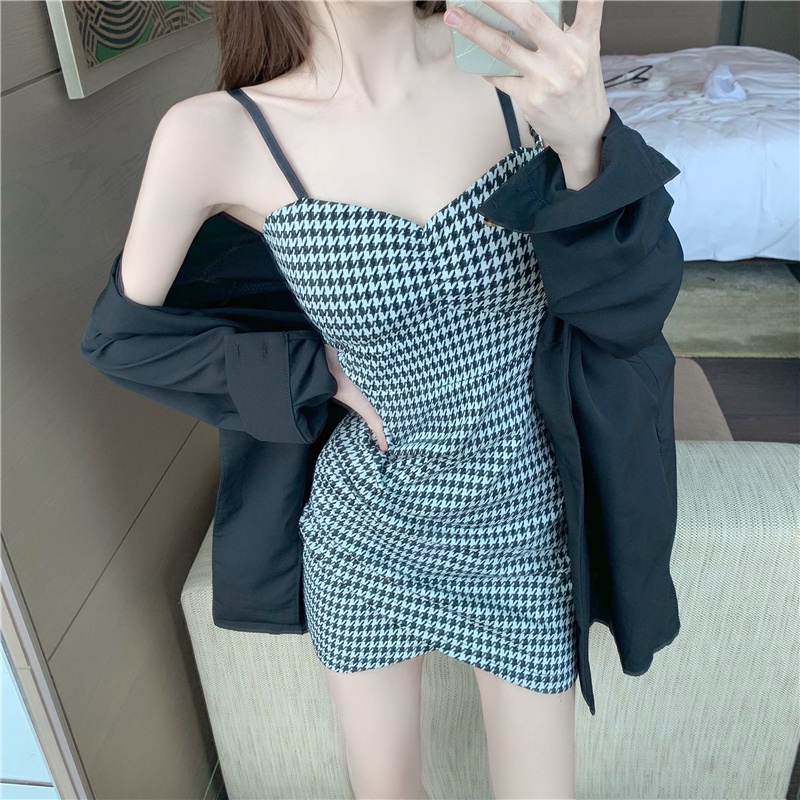 Váy không tay Phụ nữ Sexy V-Neck Thousand Bird Grip Slim Sling Mùa hè Skinny Dress  hka082