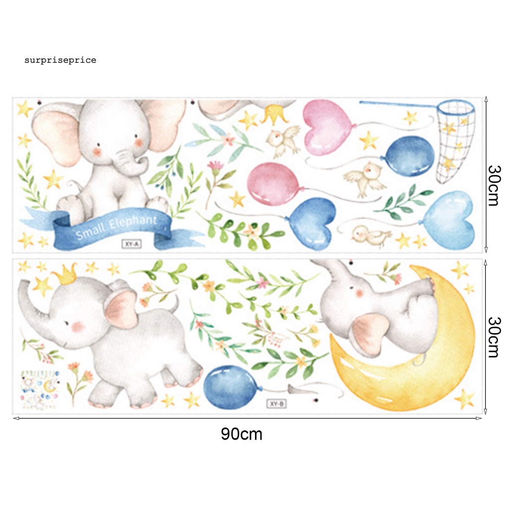 Set 2 Sticker Dán Tường Họa Tiết Voi Hoạt Hình Dễ Thương Bắt Mắt