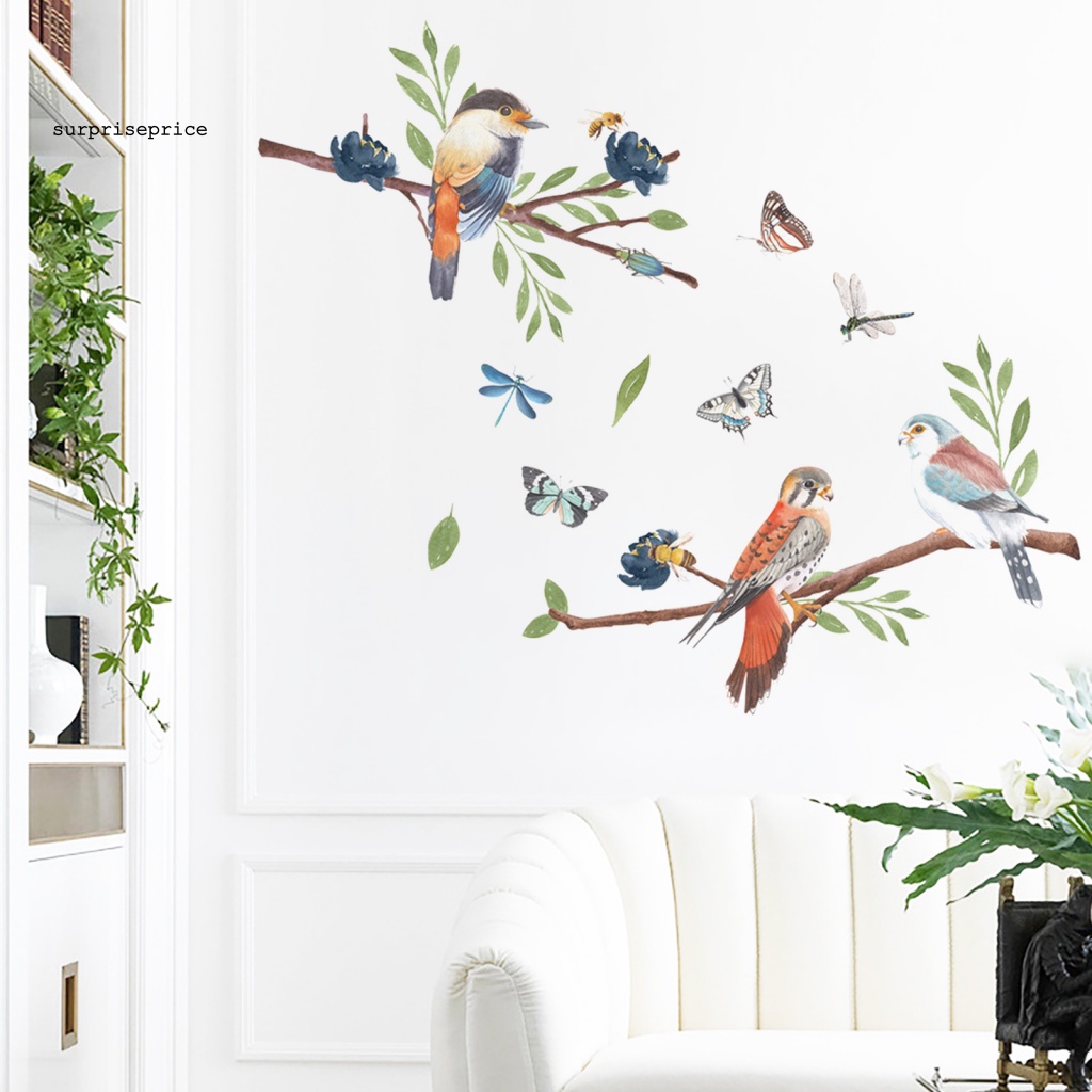 Set 2 Tấm Sticker Dán Tường Tự Dính Họa Tiết Cây Cối / Chim / Hoa Hoạt Hình Trang Trí Nhà Cửa