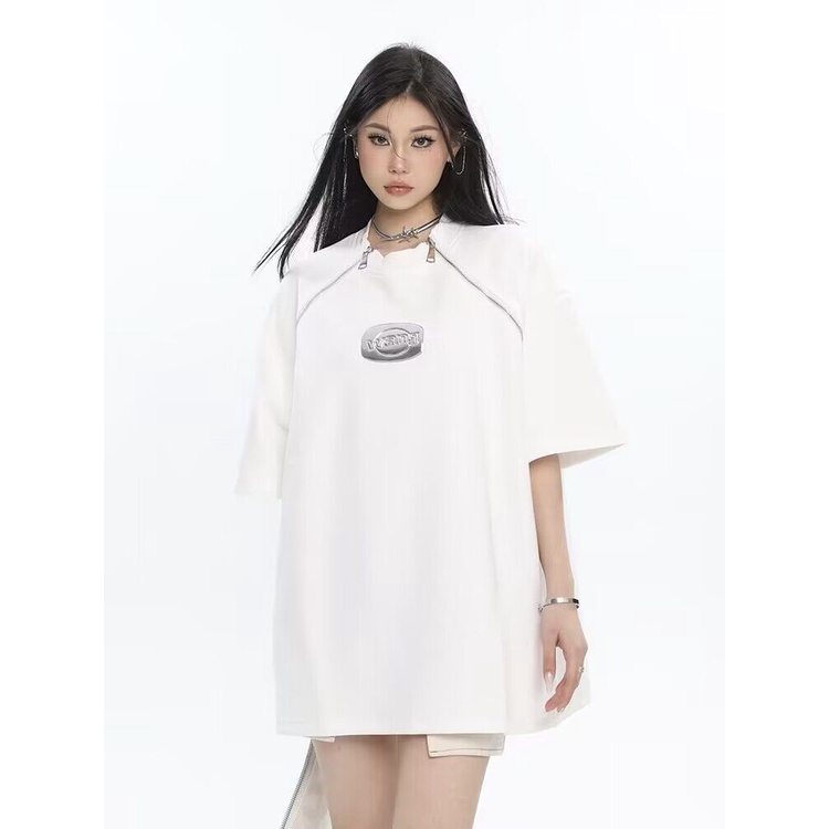 Áo Thun Tay Ngắn Cổ Tròn Có Khóa Kéo Thiết Kế Đường Phố Phong Cách Hàn Quốc Thời Trang Mùa Hè Mới Cho Nam Và Nữ
