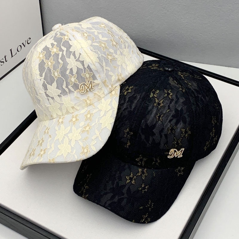 Mũ Lưỡi Trai Chống Nắng Phối Ren Đính Đá Phong Cách Hàn Quốc Thời Trang Xuân Hè Cho Nữ