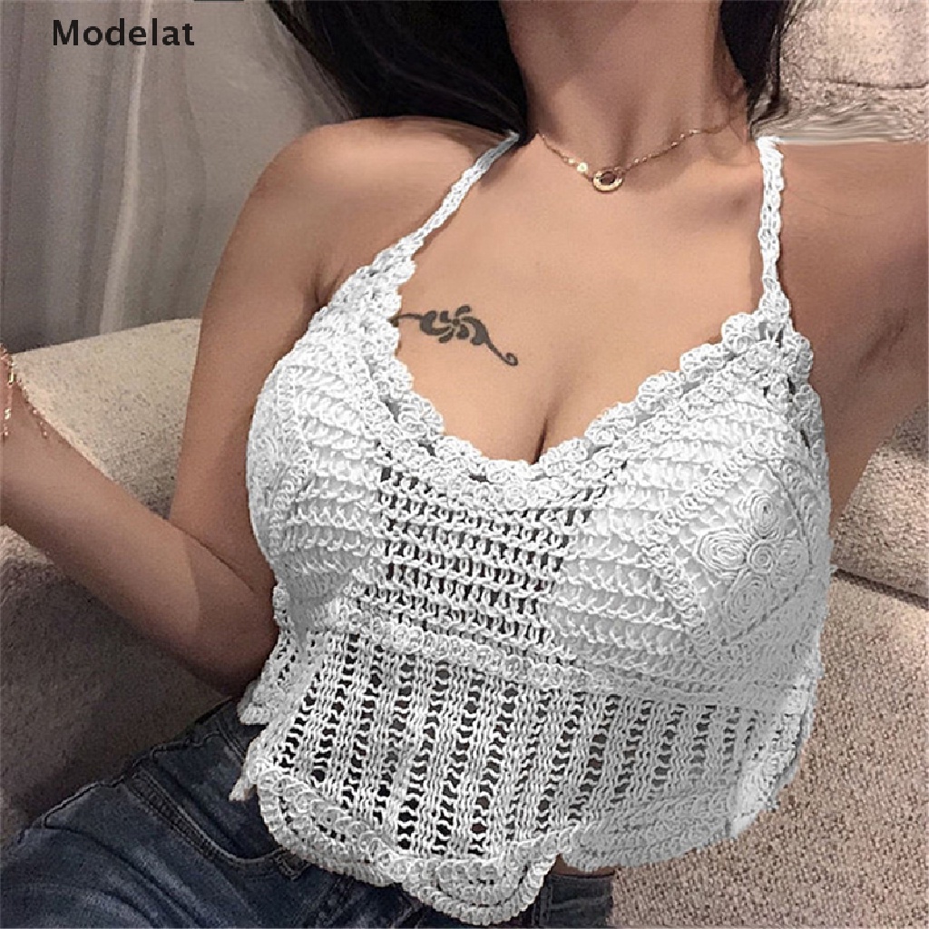 Crop Top Đan Móc Cổ Chữ V Phối Tua Rua Thời Trang Đi Biển Cho Bạn Gái