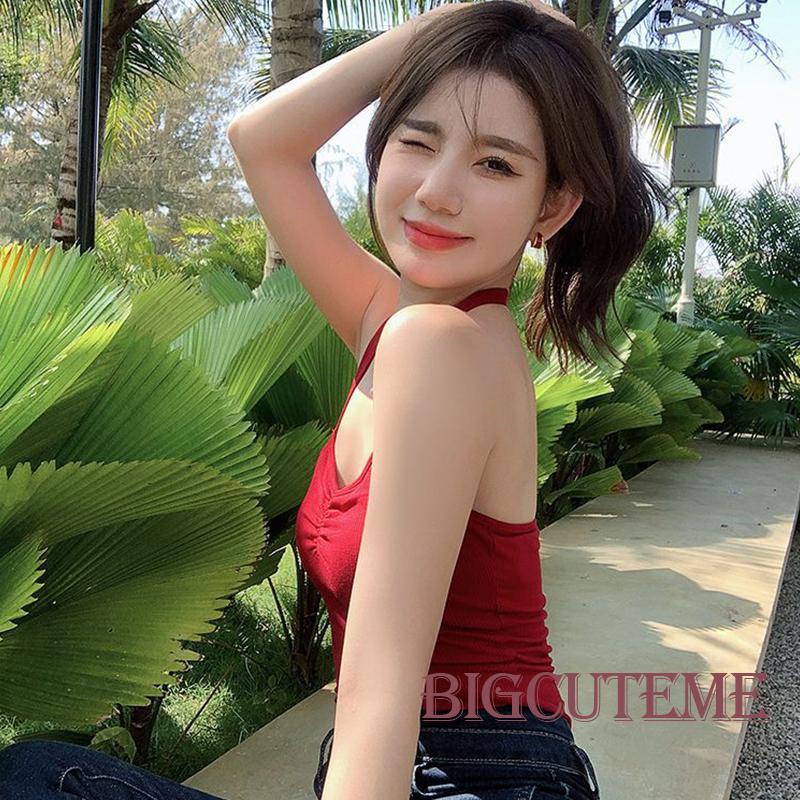 Áo Hai Dây Dệt Kim Hở Lưng Màu Sắc Trơn Thời Trang Mùa Hè Cho Nữ