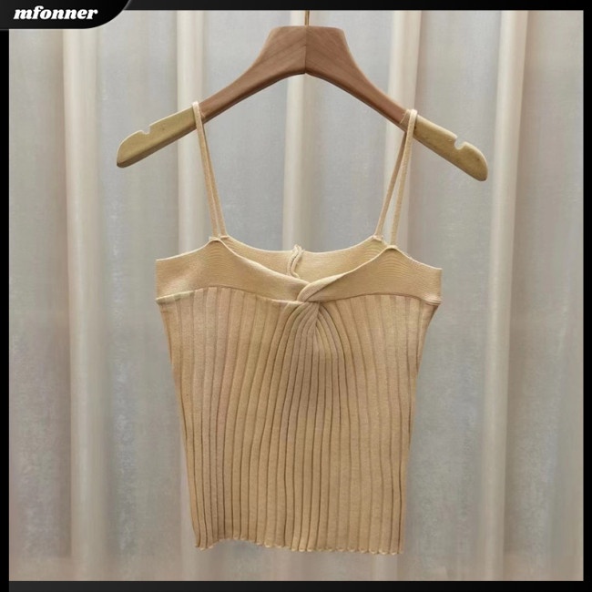 Áo Crop Top Dệt Kim Hai Dây Màu Sắc Thời Trang Thanh Lịch Cho Nữ