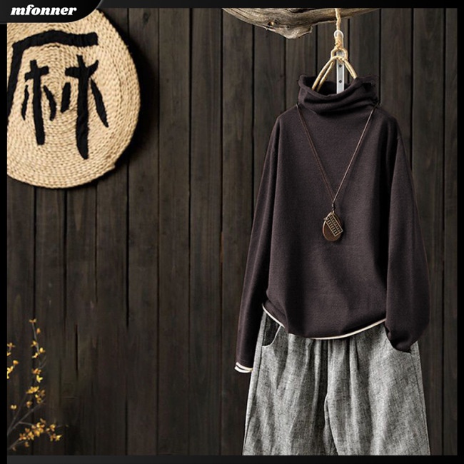 Áo Thun Tay Dài Cổ Lọ Dáng Rộng Ấm Áp Thời Trang Mùa Đông Cho Nữ