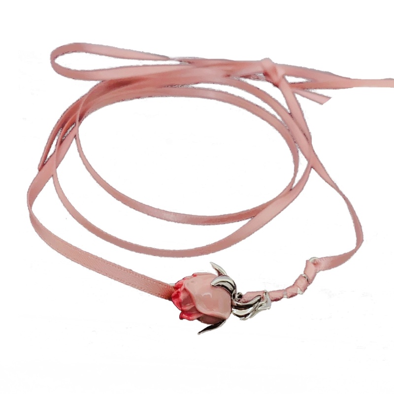Vòng Cổ Choker Dây Ruy Băng Dài Hình Hoa Hồng Màu Hồng Dành Cho Nữ Thanh Thiếu Niên xiangbao