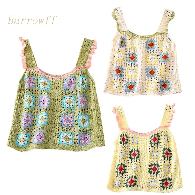 Brroa Áo Crop Top Cotton Không Tay Thêu Hoa Phong Cách Pháp Thời Trang Mùa Hè Ngọt Ngào Dành Cho Nữ