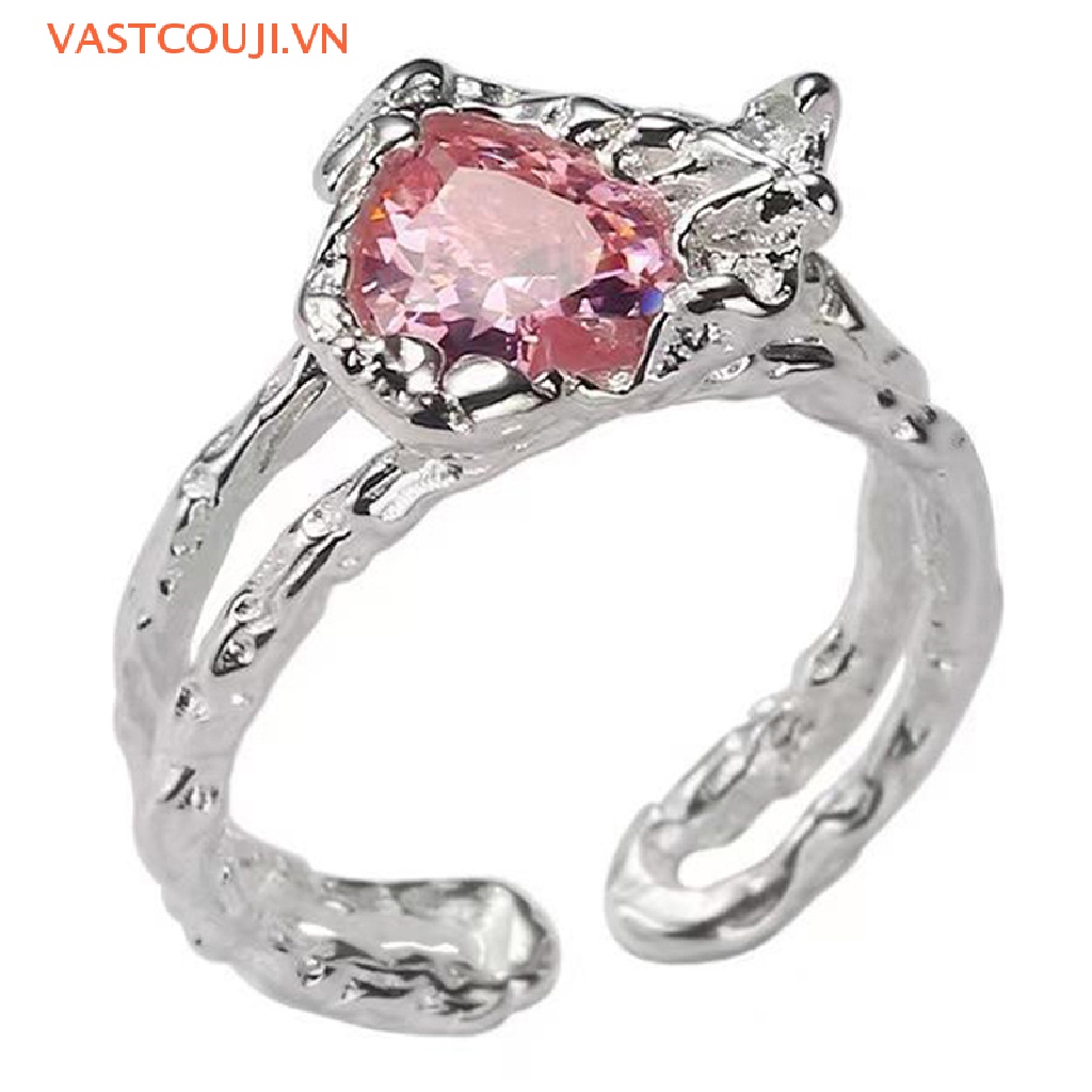 Nhẫn Hở Hình Trái Tim Đính Đá Zircon Hồng Sáng Tạo Cho Nữ Y2K