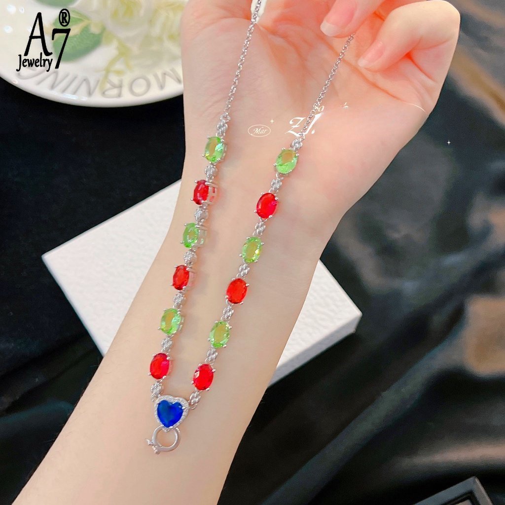 A7 | Vòng cổ Mặt Trái Tim Đính Đá Nhiều Màu Sang Trọng M3446