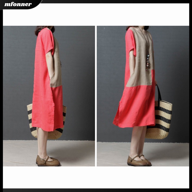 Đầm Tay Ngắn Dáng Rộng Màu Sắc Thời Trang Mùa Hè Thoải Mái Cho Nữ Có Size Lớn