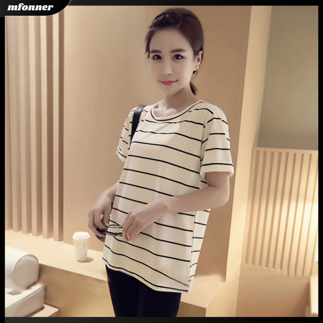 Áo Thun Tay Ngắn Dáng Rộng Họa Tiết Kẻ Sọc Thời Trang Cho Nữ