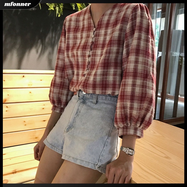 Áo Kiểu Tay Lửng Dáng Rộng Họa Tiết Kẻ Sọc Thời Trang Cho Nữ